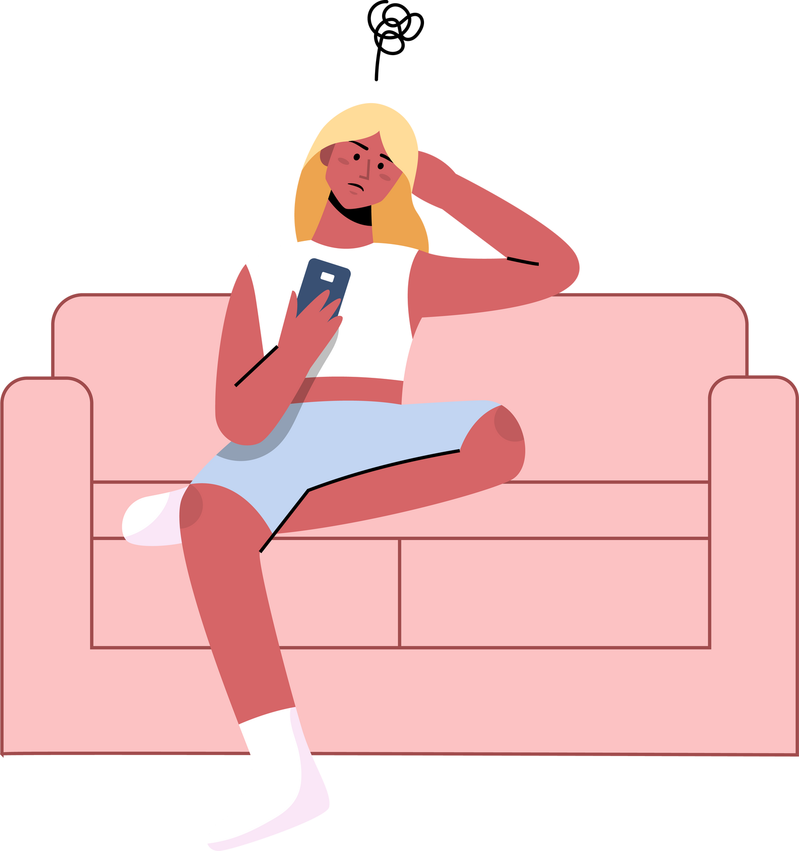 Young Girl Checking Her Phone In Flat Design